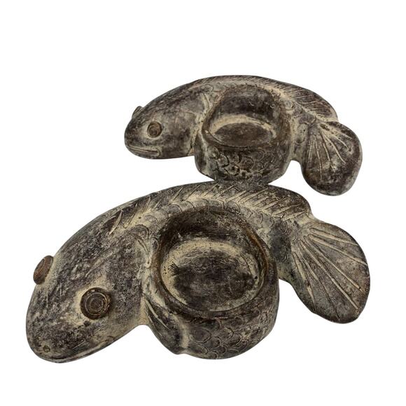 Ying and Yang Koi Votive Candle Holders Approximately 6.5 inch Clay Tan Brown - Picture 16 of 16